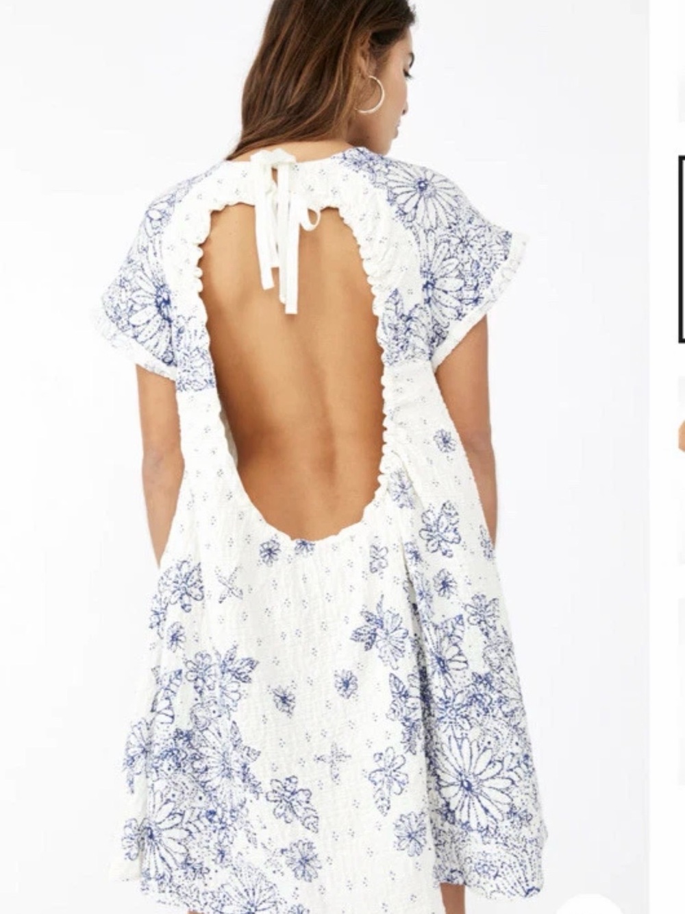 Free People White & Blue Open-Back Midi Dress